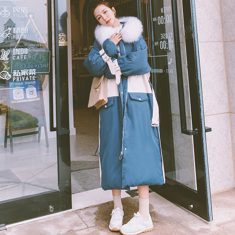 

2021 New Parker Female Cotton Jacket Long Winter New Korean Loose Match Hood Leather Collar Great Work Done with Women' Thick Coat 87m6, Purple.