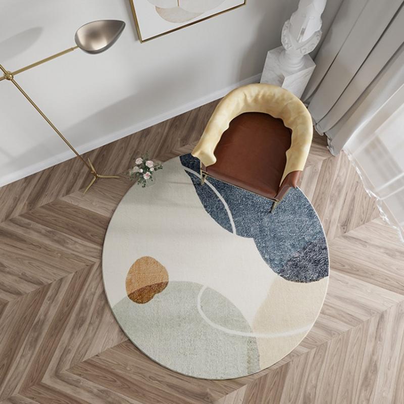 

INS popular decoration coffee table floor mat,Modern style abstract pattern fleece fabric round shaped art rug ,