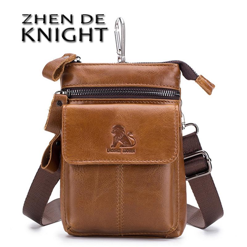 

High Quality Men Genuine Leather Belt Phone Pouch Bag Vintage First Layer Cowhide Waist Packs Multi-Card Bit Retro Card Holder, Black