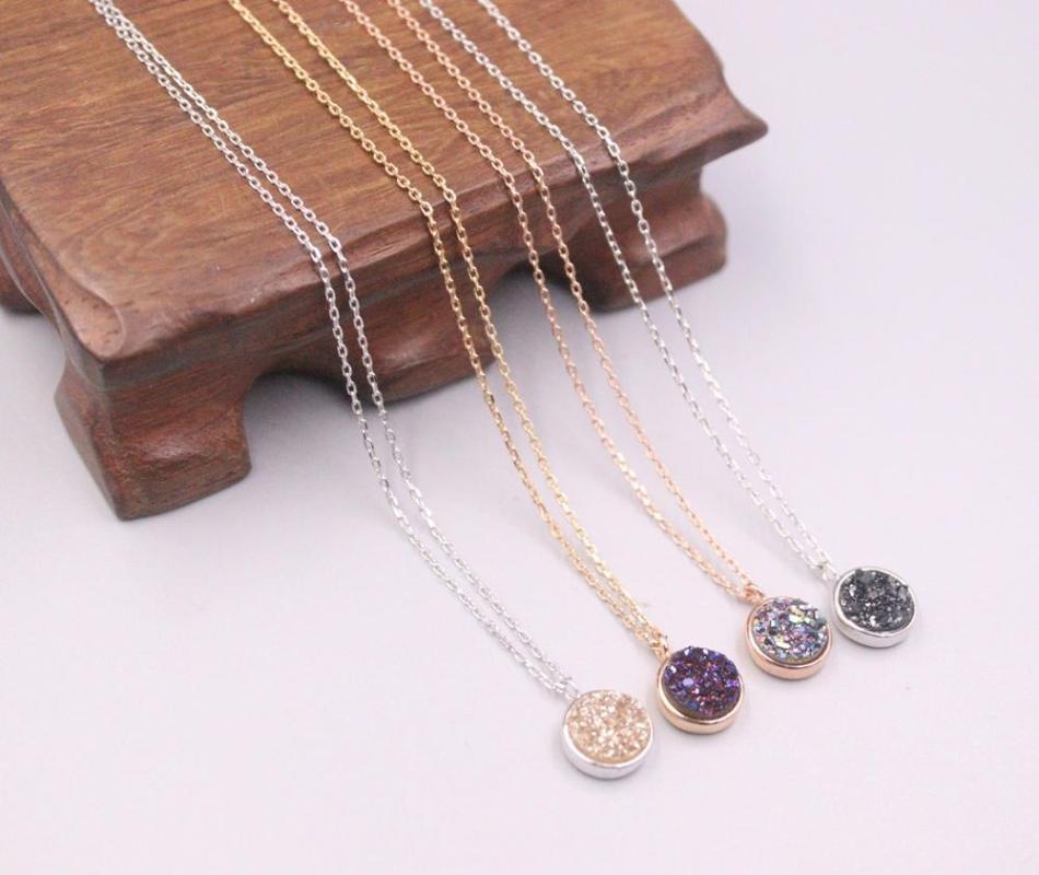 

Pure 925 Sterling Silver Necklace 9x9mm Polychrome Small Zircon Round Pendant Overgild Rolo Link Chain 17.71"L For Woman