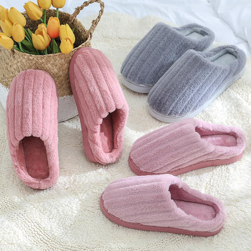 

Autumn Winter Women Men Solid Color Slippers Bottom Soft Home Shoe Cotton Thick Slippers Indoor Slip-On Slides Shoe, Pink