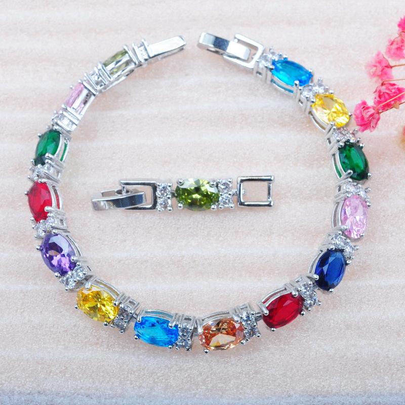 

Shining Multicolor Cubic Zirconia Wedding Jewelry Bracelets For Women Dubai Style Silver Color Charm Crystal Bangles 2021 New