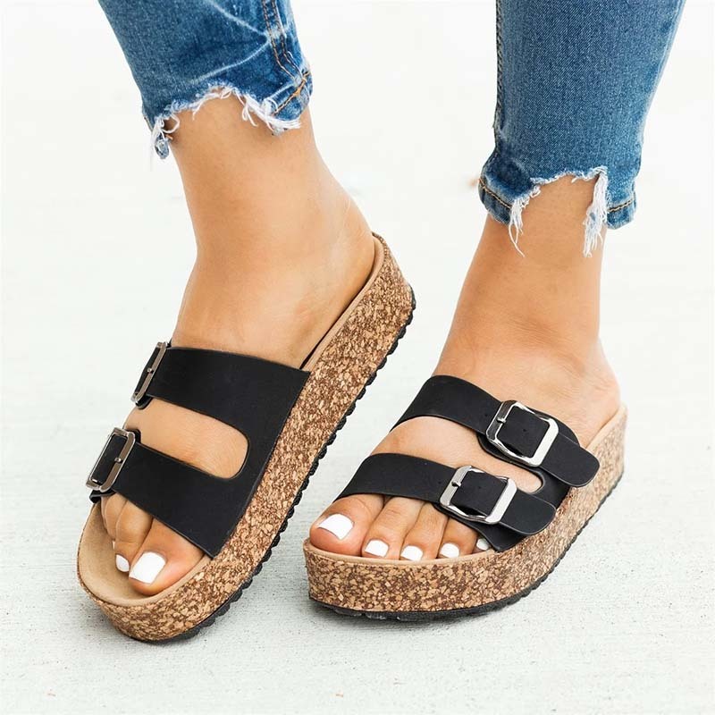 

Women Sandals 2020 Fashion Summer Shoes Women Flat Sandals Plus Size 43 Low Heels Sandalias Mujer Soft Flats Beach Shoes Female Q1204, Black