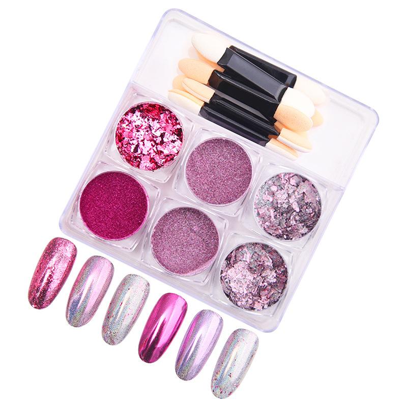 

6PCS Nail Art Magic Mirror Powder Laser Nail Glitter Powder Gold Silver Shimmer Superfine DIY Decoration