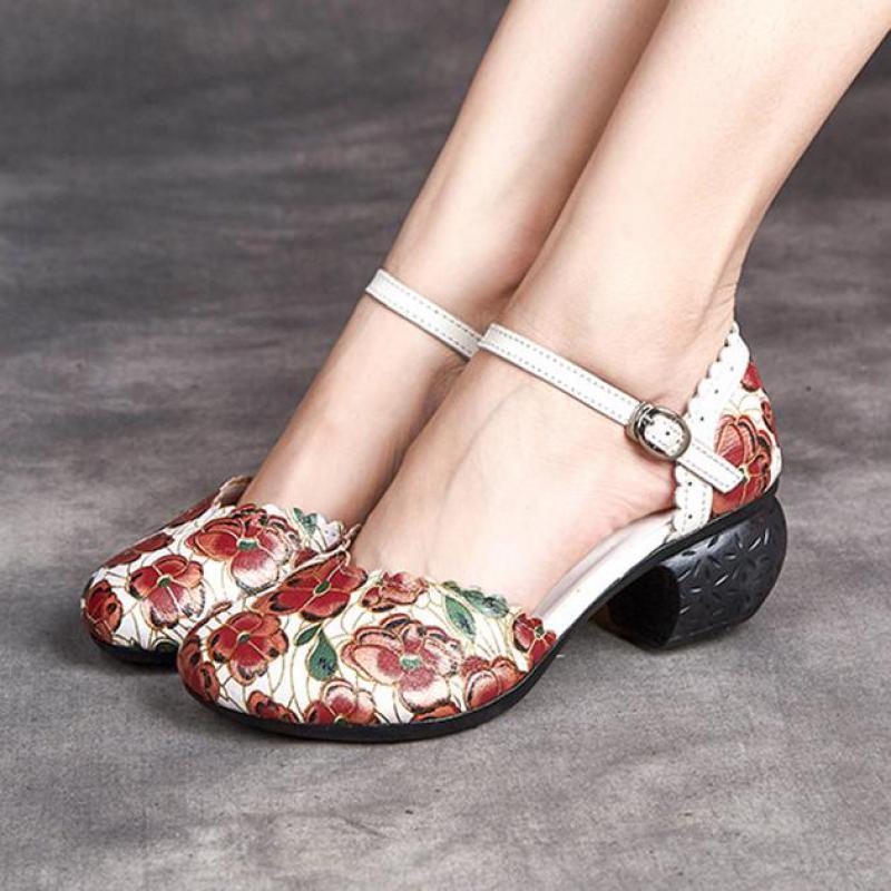 

Johnature Women Shoes Platform Sandals Genuine Leather 2021 New Buckle Strap Print Retro Handmade Concise Leisure Ladies Sandals, Black