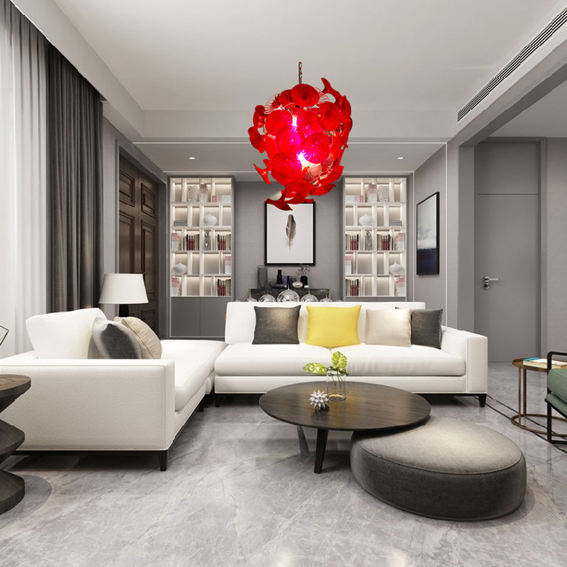 

Newest Handmade Blown Glass Chandelier and Pendant Light Fixture LED Red Crystal Chandelier Lighting Dining Room