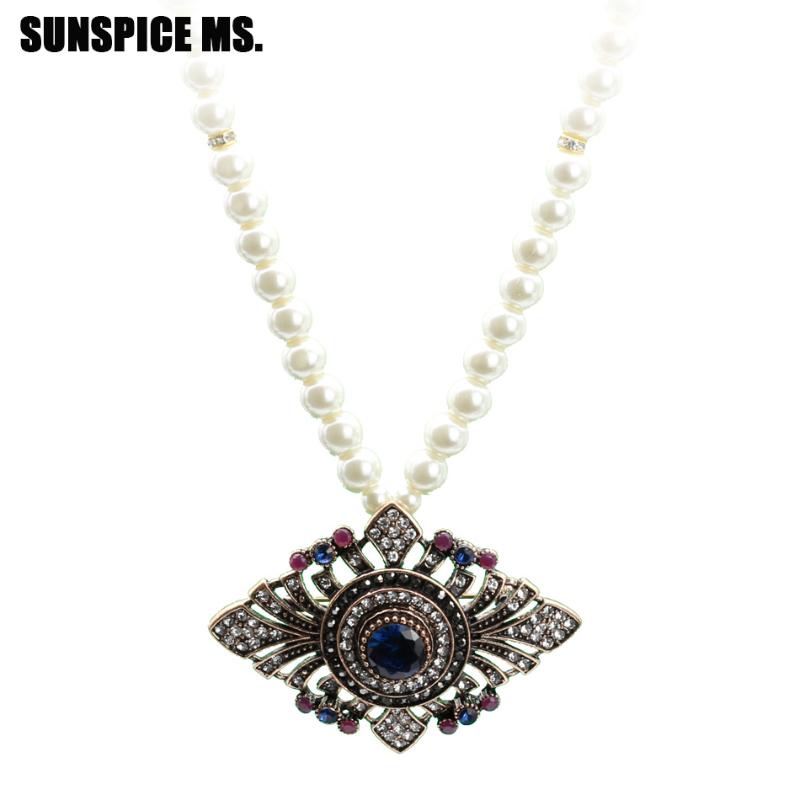 

SUNSPICE MS Morocco Vintage Beads Chain Pendant Necklace For Women antique gold color DUBAI Ethnic Banquet Wedding Jewelry