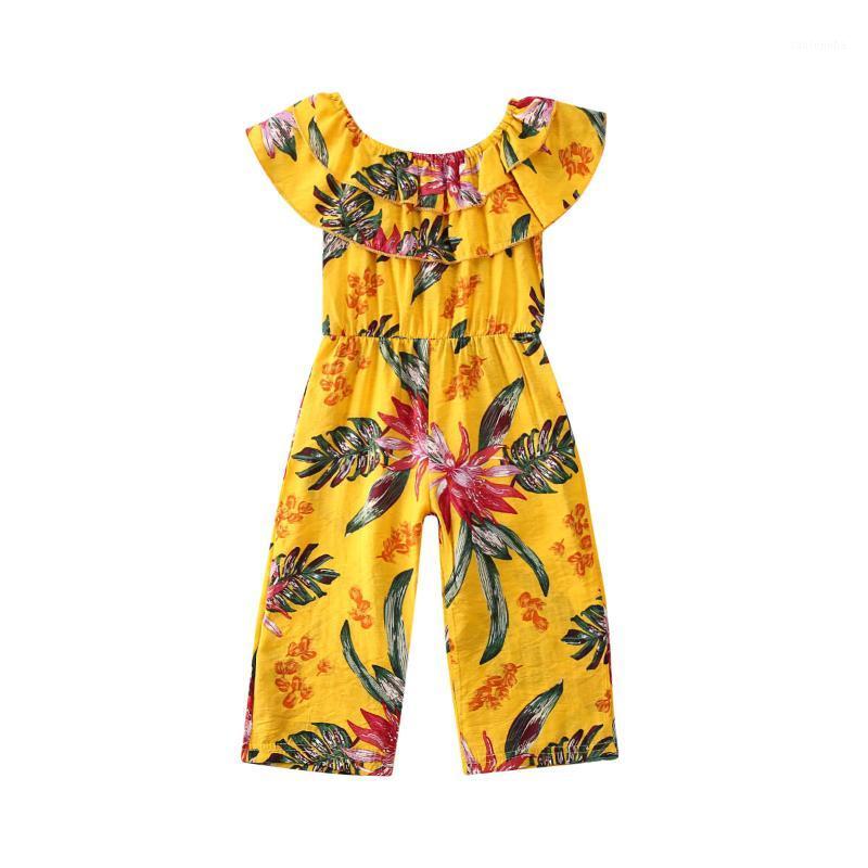 

Flower Kid Baby Girl Rompers Spring Summer Clothes Ruffle Short Sleeve Romper Jumpsuit Wide Pants Outfit 2-6Years1, Yellow
