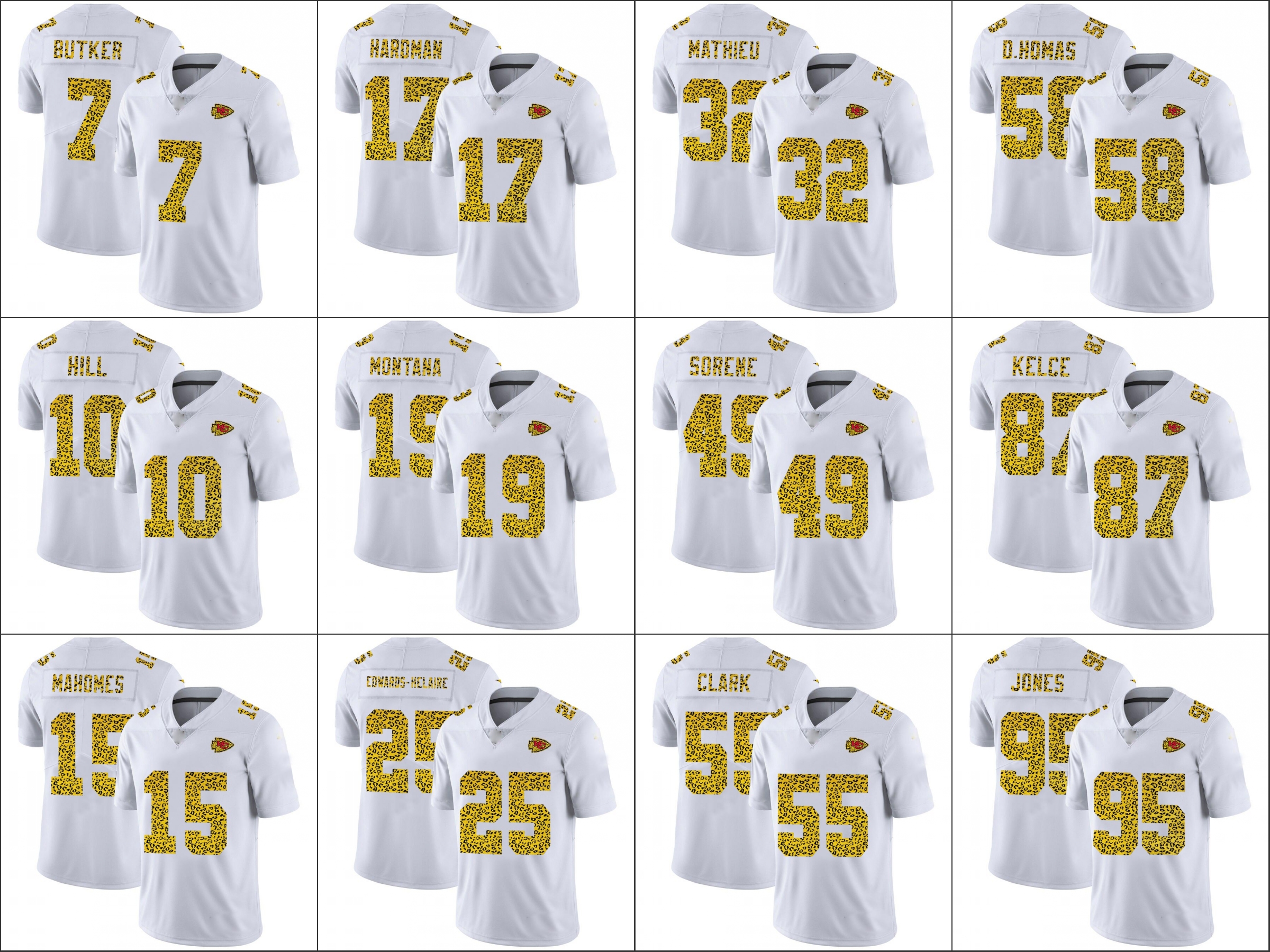 

Jersey Kansas''City''Chiefs''Men #15 Patrick Mahomes 25 Clyde Edwards-Helaire 87 Travis Kelce Flocked Leopard Print''NFL''Women Youth