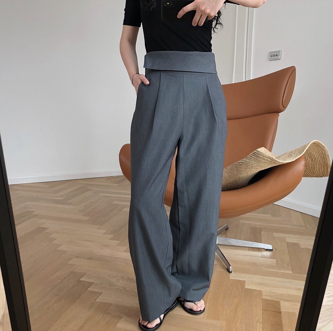 

New New 2021 Fall Style Gray Designer High Waist Straight Leg Drop Female Pants U35w XA68, Games