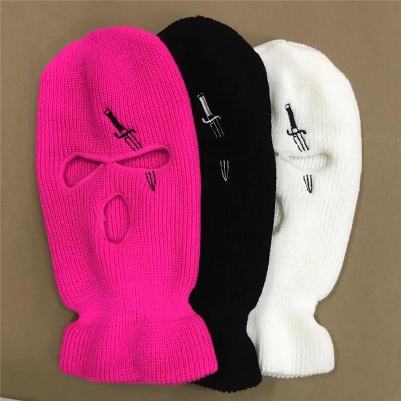 

Ski Face Mask Balaclava Personalized embroidery Warm Winter Hats for Women Thermal Knitted Hat Halloween Party, White