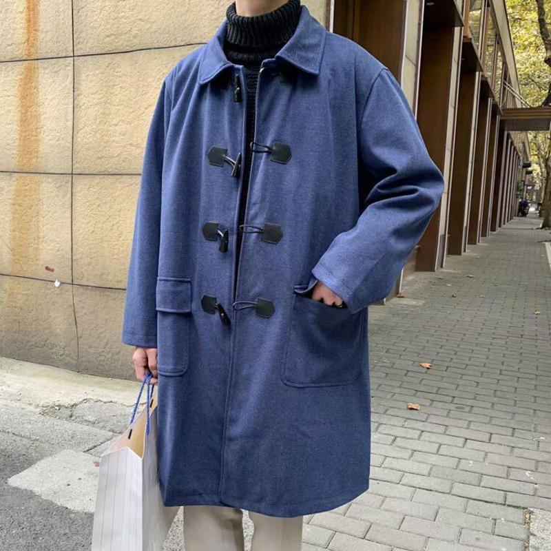 

Autumn Korean Style Woolen Coat Men's Slim Fashion Retro Casual Long Woolen Coat Men Loose Trench Mens Overcoat -2XL, Gray