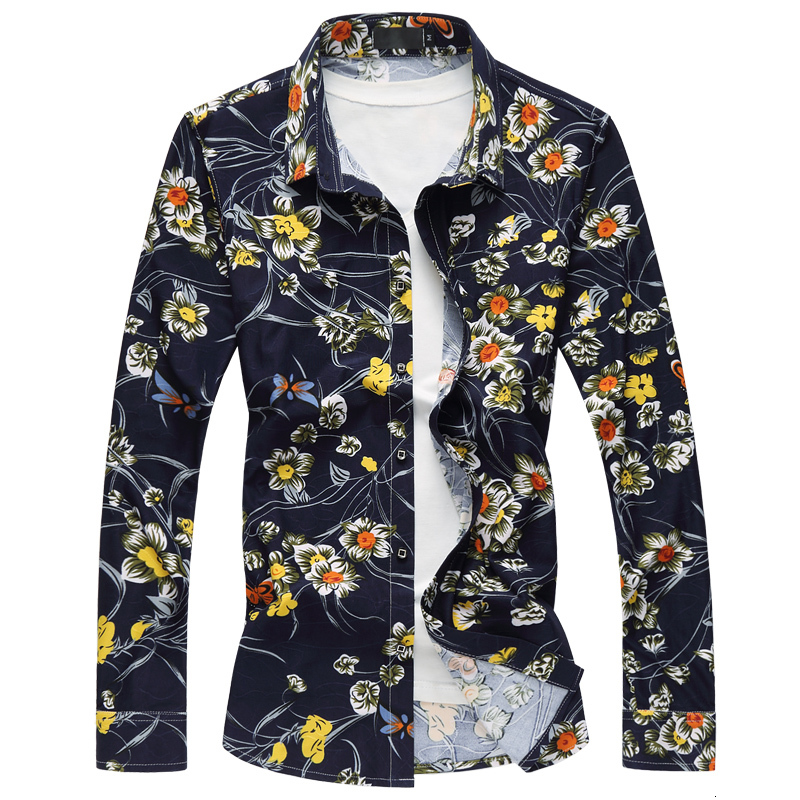 

2021 New Fashion Men's Long Sleeve Shirt Spring Autumn Casual Clothes Floral Printing Shirts for Man Camisa Masculina Asian Size -6xl Tmmp, 3312red