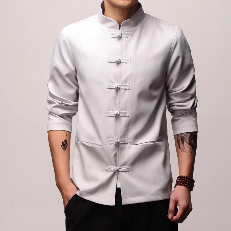 

Mens Traditional Chinese Clothing Spring Autumn Solid Tang Suit Men Tai Chi Master Costume Male Tops Jackets