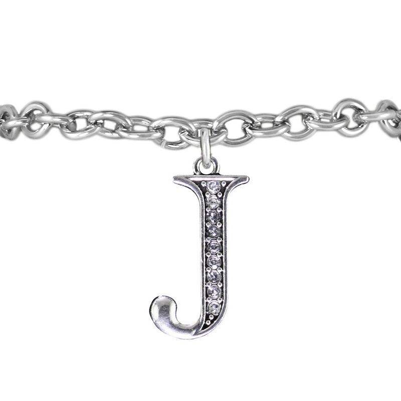 

Double Nose Metal crystal letters J Charm bracelets bangles alphabet 26 English letters jewelry for women girls