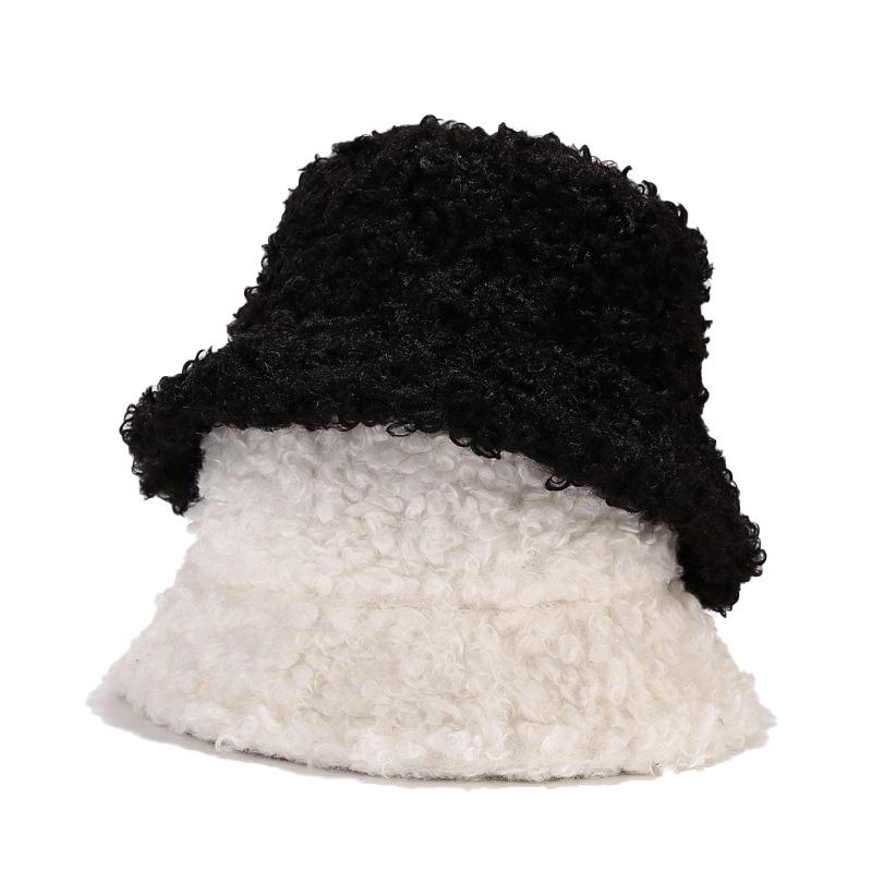 

Ins Winter Warm Hat Women Fashion Simple Plain Solid Color Faux Teddy Wool Big Curly Hair Fisherman Hat Couple Outdoor, White