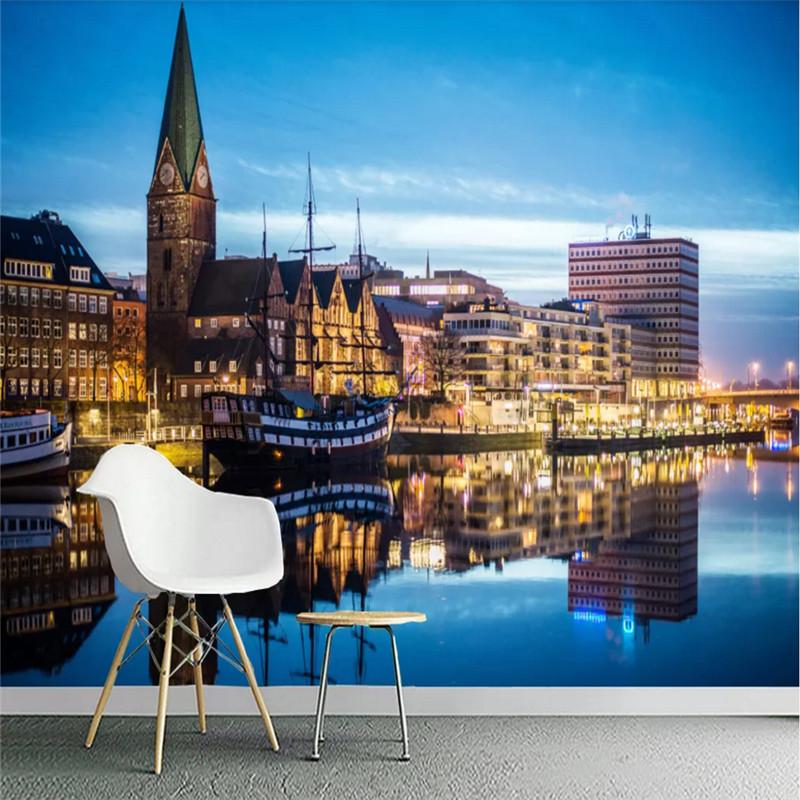 

HD Photo Wallpapers Hong Kong City Night View Reflections Space Wall Mural for Living Room Bedroom 3D Wall Papers Home Decor, Canvas