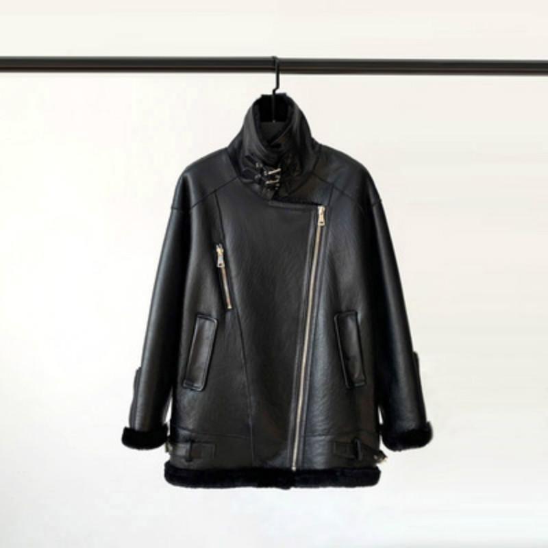 

2021 New Mid-length Lamb Fur Coat Female Leather Motorcycle Sheep Shearing Korean Fur Coat Winter Women, Beige