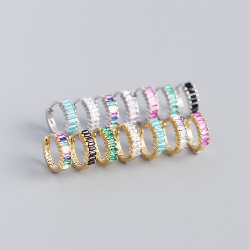 

Hoop & Huggie 925 Sterling Silver Earring Block Stack Earrings For Women Geometric Color Zircon Fine Jewelry Wedding Party