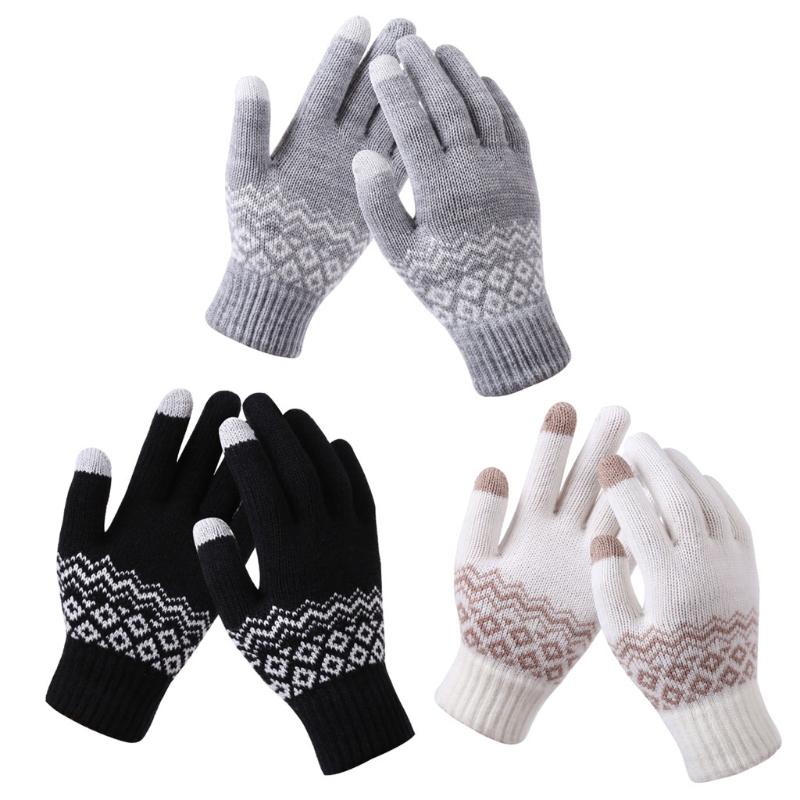 

Winter Knit Gloves Touchscreen Anti-Slip Knit Gloves Warm Thick Thermal Soft Lining Elastic Cuff for Men Women