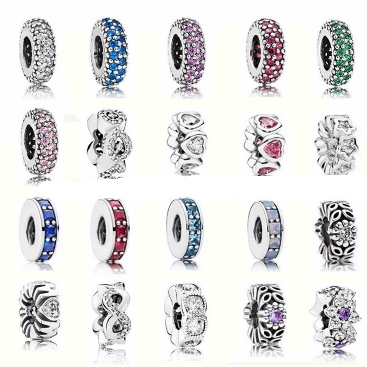 

Genuine 925 Sterling Silver Fit Pandora Bracelet Charms Base Chain Bead Spacer Blue Color Beads Love Heart Blue Crysta Charm For DIY Beads Charms, Black
