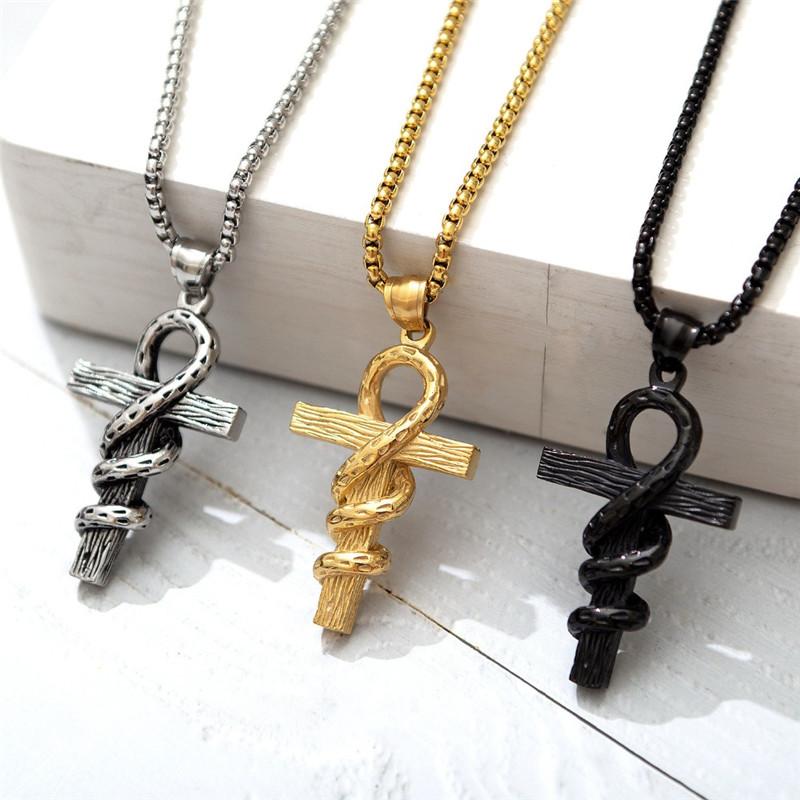 

Hip Hop Stainless Steel Cross Pendant Necklace Gold Silver Color Crystal Long Chain Men And Women Gift