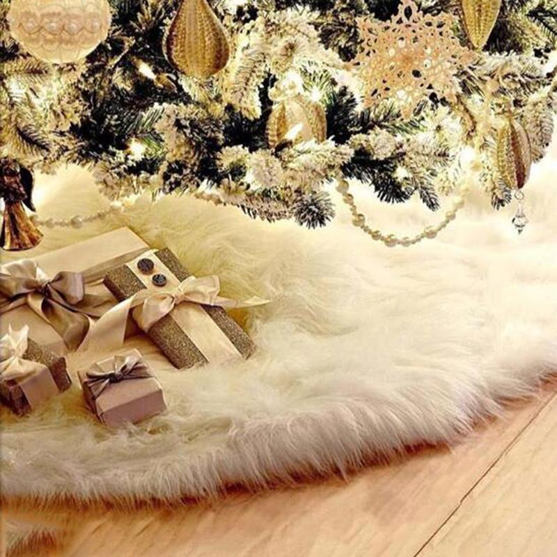 

White Christmas Tree Skirt Plush Faux Fur Xmas Tree Carpet Merry Christmas Decorations Ornament New Year Navidad Home Decor