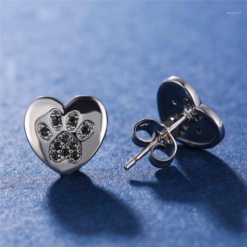 

Stud Cute Female Small Black Zircon Stone Earrings Silver Color Wedding Jewelry Boho Dog Cat Claw For Women1