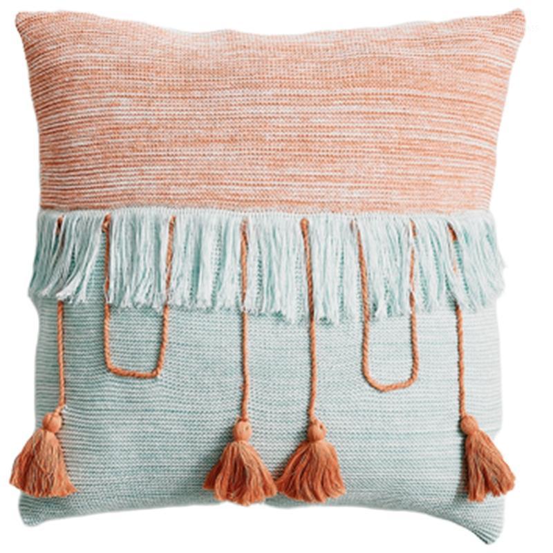 

Cushion Cover Decorative Pillow Case Modern Cotton Knitting Colorful Crash Design Tassel Coussin Room Bedding Decor1, Green