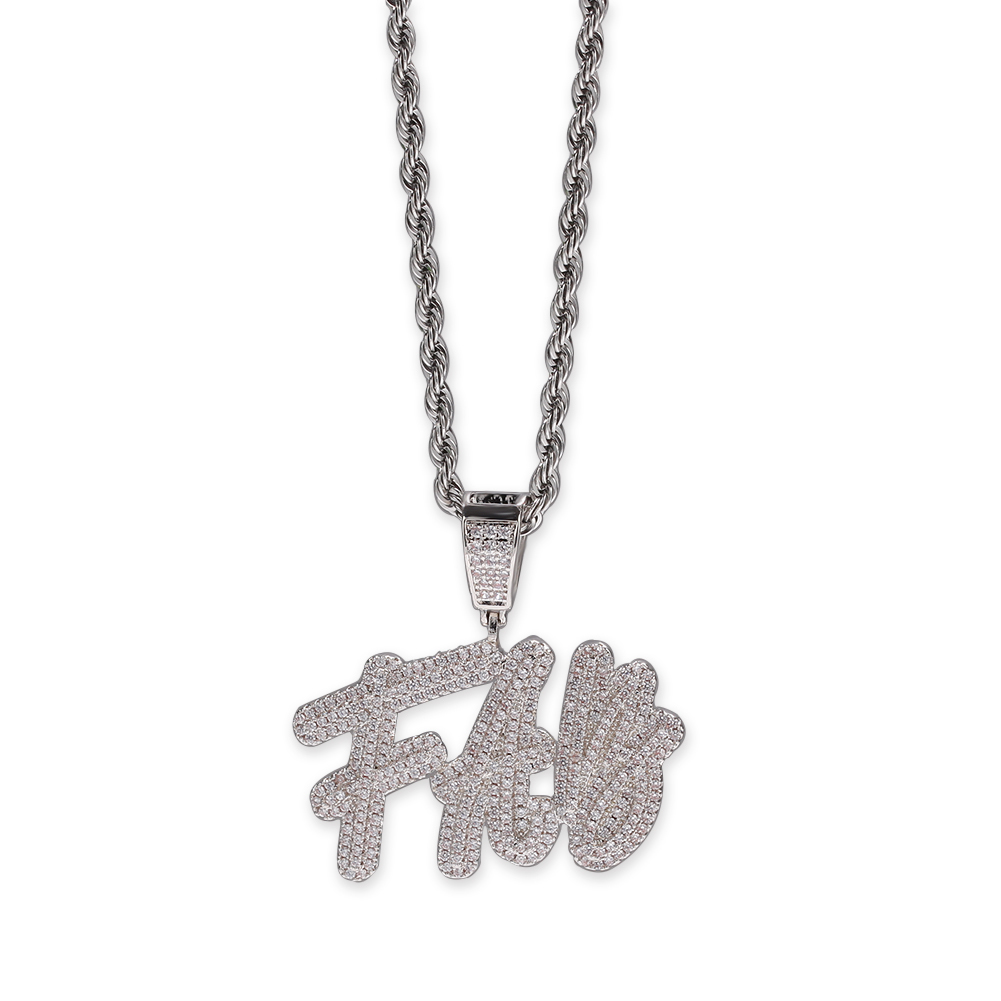 

Newest A-Z HIP HOP Custom Overlapping Grass Font Pendant Combination Words Name Pendant With Chain Necklaces Zirconia Jewelry, Silver