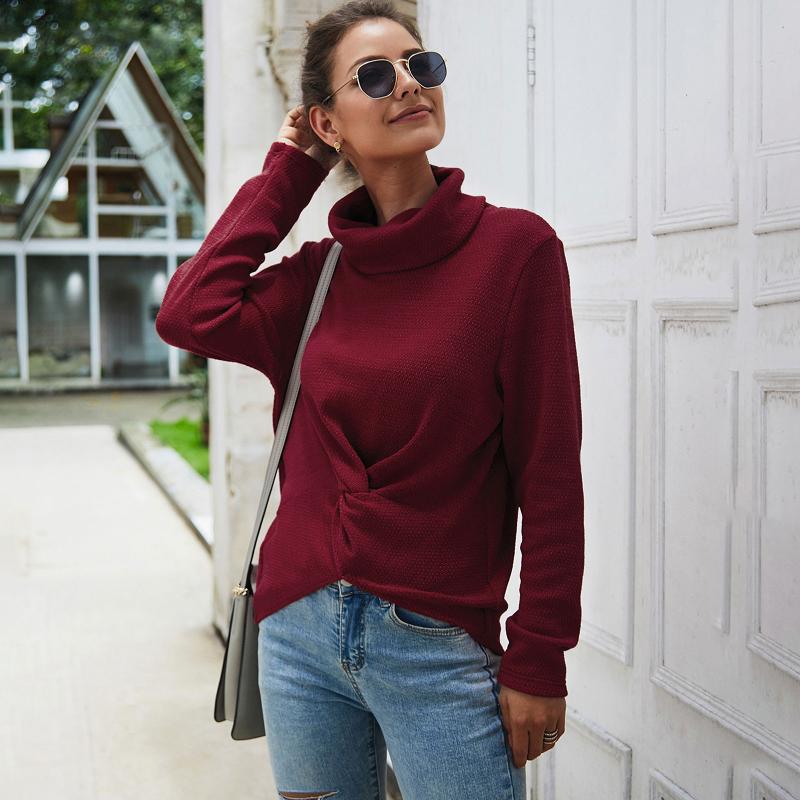 

Winter Women Knitted Sweater Twist Knot Turtleneck Long Sleeve Pullover Sweatshirt Casual Loose Sweaters Tops, Gray