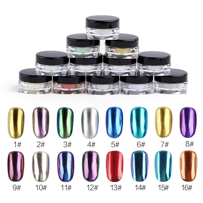 

16 Colors Shinning Mirror Nail Glitter Powder Nail Art Chrome Pigment Manicure Glitters Dust Art Decorations 2g/Box