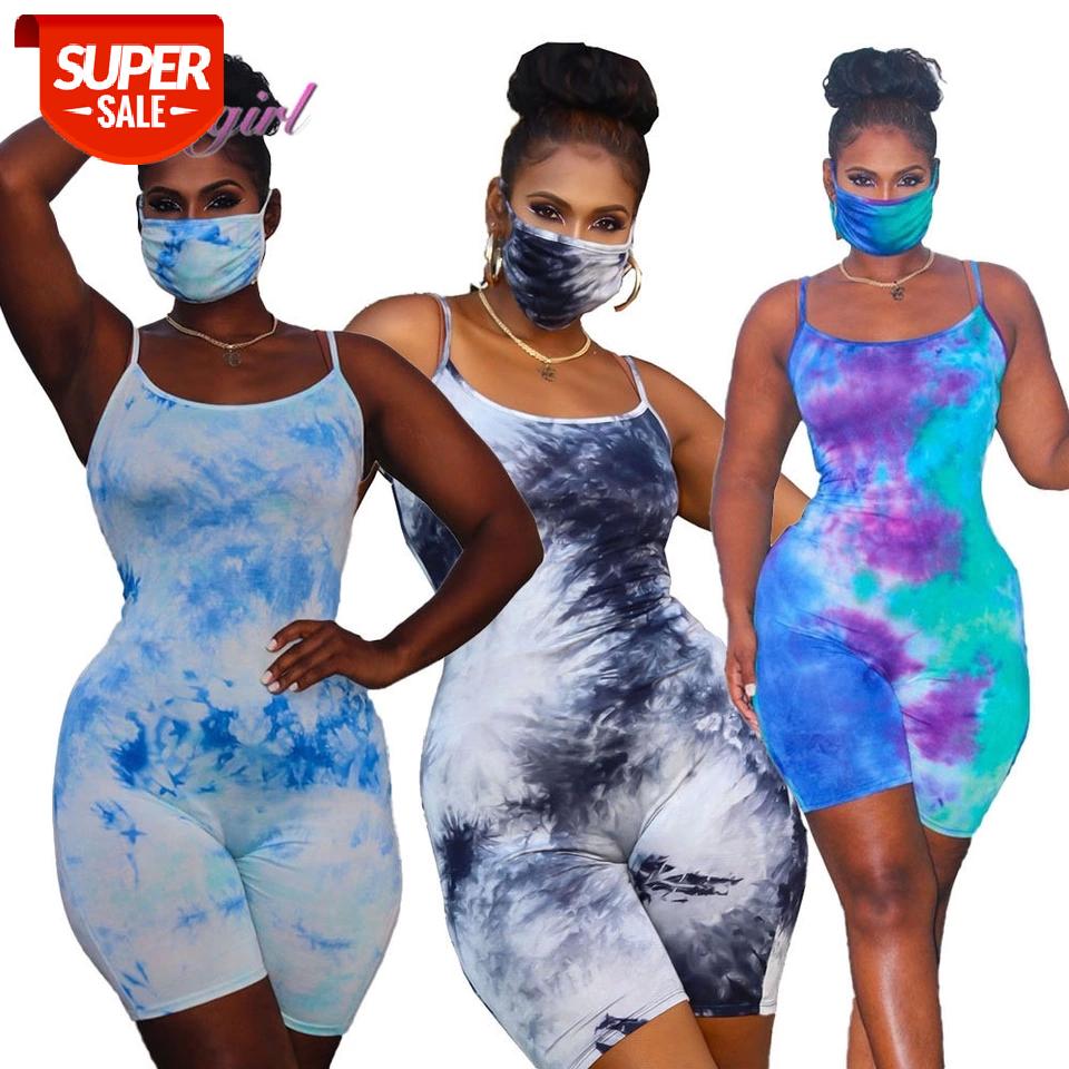 

Women's Tie-Dye Printed Sleeveless Sling Playsuit Romper for Women Summer 2020 Female Sport Clothes Short Jumpsuit S-XXL #338A, Black;white