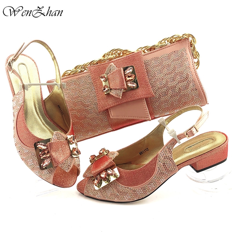 

Latest Peach Wedding Clutch Bag Match African Women Shoes Soft Heel Matching Set Italian Shoes and Bag 38-43 WENZHAN b02-19 LJ200925, Purple