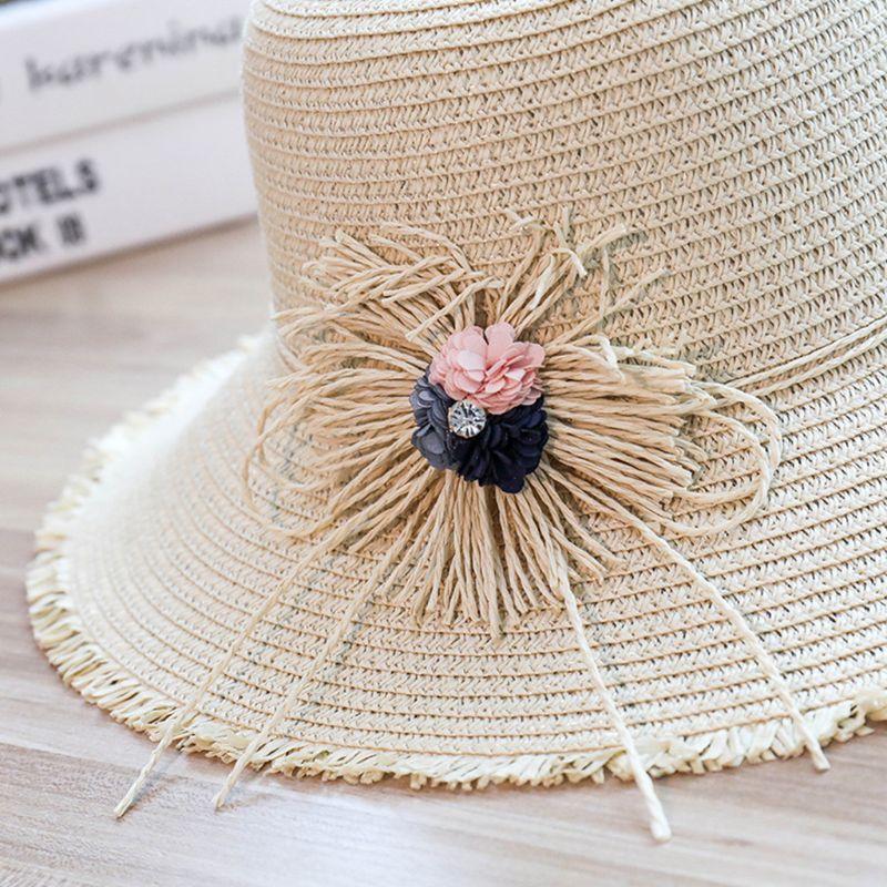 

Womens Simple Modern Summer Fringed Floppy Straw Sun Visor Hat Artificial Tassels Flower Bowknot Decor Wide Brim Beach Cap 2XPD, Pink