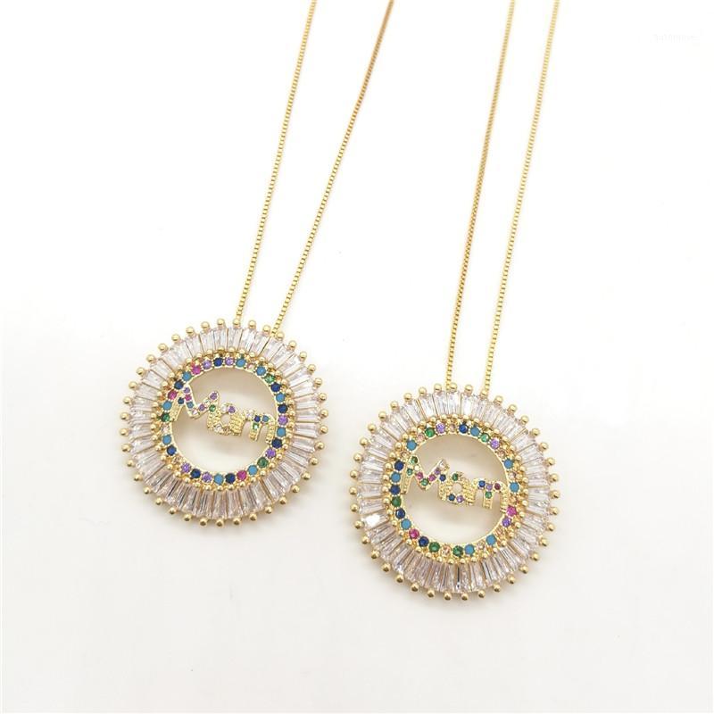 

10pcs/lot Gold Rainbow Cubic Zirconia Round Hollow Mon Pendant Necklace Fashion Jewelry Mother's Day Gift1