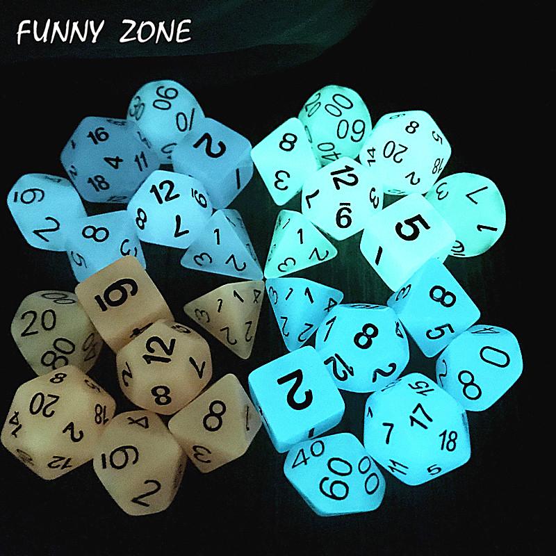 

7pc/lot High Quality Glow in the dark RPG Digital Dice Set D4,6,8,10,10%,12,20 Light dnd dice game