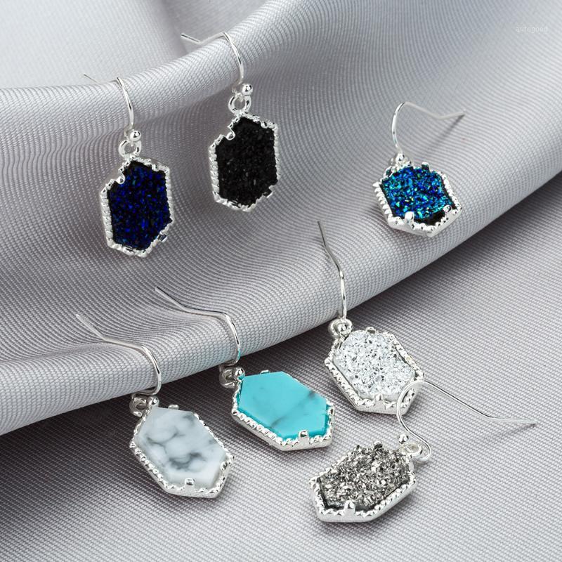 

Dangle & Chandelier 14 Colors Drusy Druzy Earings Imitation Resin Crystal Stone Hexagon Gold Plated Brand Jewelry For Women 20211