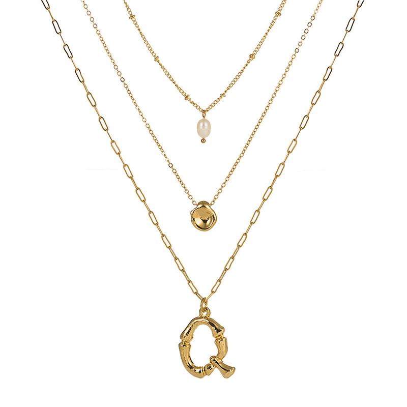 

Women Cute Gold Color Alloy A-Z Letter Long Necklace Multi Layer Natural Pearl Alphabet Pendant Necklace For Women Birthday Gift