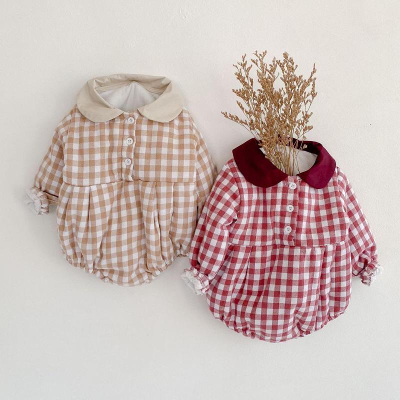 

2021 New Winter Newborn Thicken Clothes Fashion Girl Plaid Bodysuit Long Sleeve Baby Boys Jumpsuit Outfits Qrhp, 92415pink