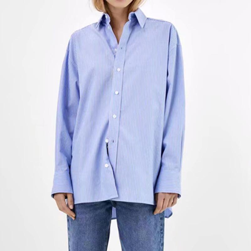 

KUMSVAG Women Summer Striped Blouses Shirts Tops 2020 Casual Long Sleeve Loose Fashion Female Turn-down Collar Smock OYK2303