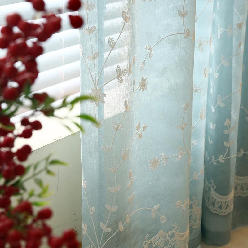 

Pastoral Style Embroidered Soft Screen Sheer Curtains Living Room Bedroom Bay Window Wedding Decoration Curtains Customize