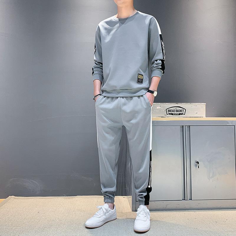 

Korean Style Men Sets Tracksuit Casual Loose Fashion Long Sleeve Cotton Pullover Men Sets Chandal Hombre Men's Clothing DB60TZ, Gray