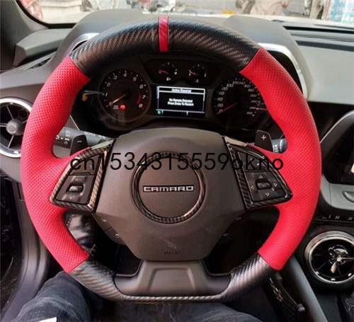 

High-quality For Chevrolet Camaro DIY Hand Sewn Car Steering Wheel Cover Top Leather Interior Accessories