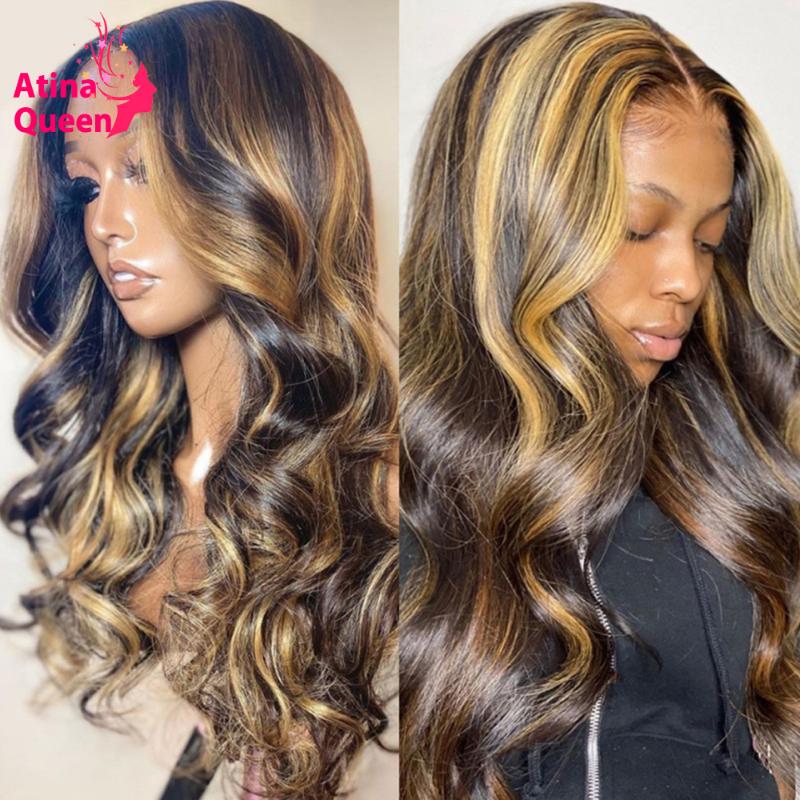 

Preplucked With Babyhair Transparent Lace Wig Hd Highlight Wig Human Hair Black Women Ombre Colored Honey Blonde Remy Half, As pic