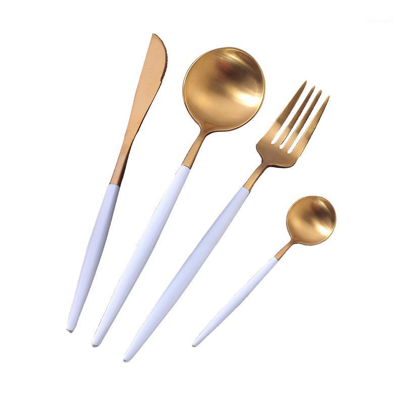 

Portuguese design Creative stainless steel Knife fork spoon Western tableware steak knife fork set Gold tableware four-piece set1
