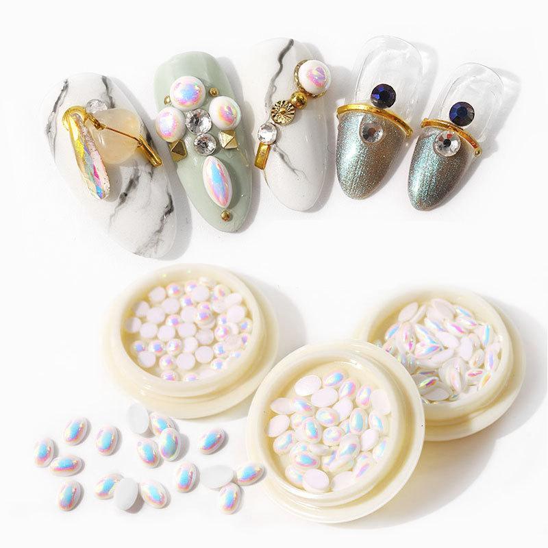 

1 box Round Square Pearls flat back 3D white AB Imitation Pearls nail decoration nail jewelry Manicure Design DIY Tools