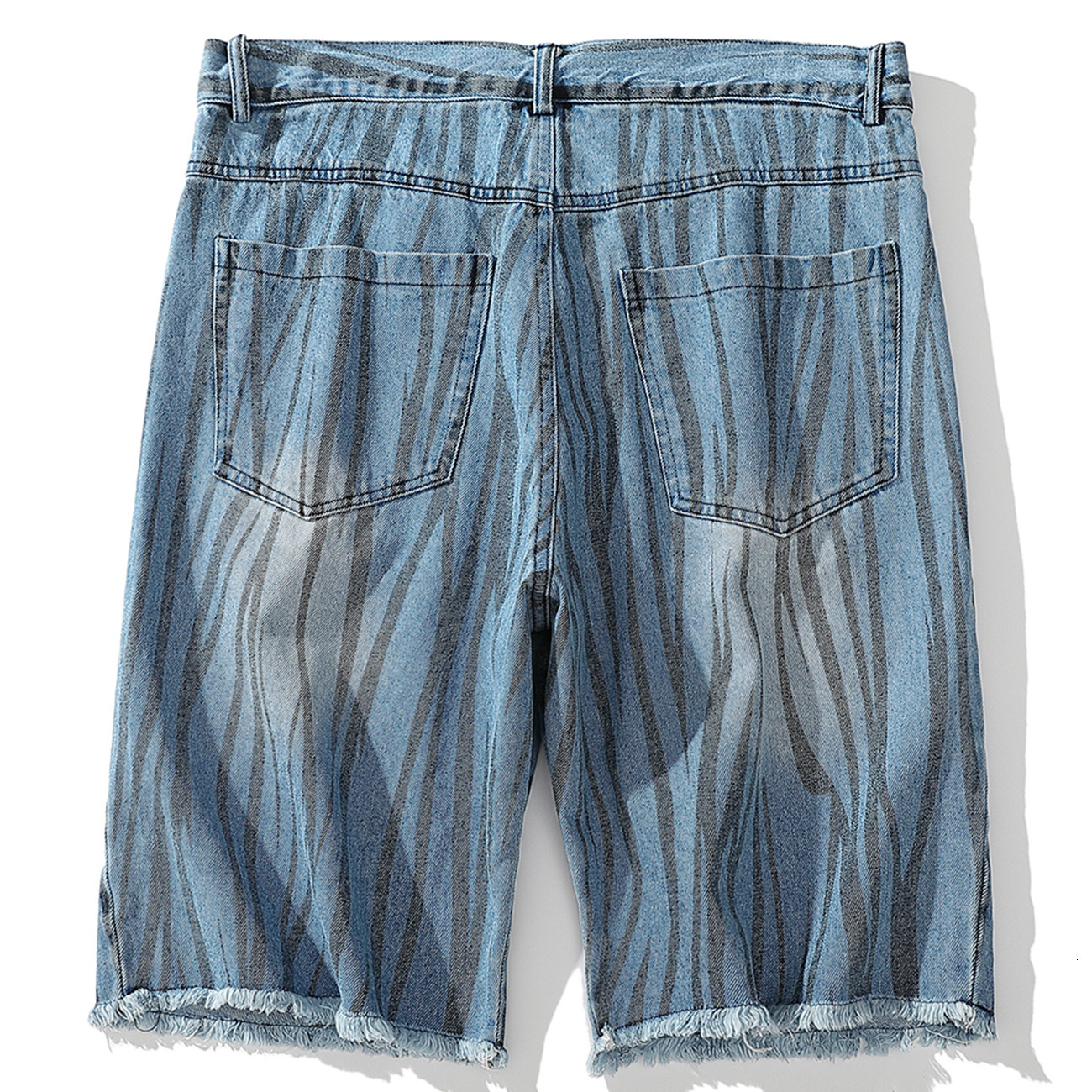 

2021 New Aelfric Eden Summer Vintage Stripe Denim Shorts Mens Hip Hop Knee Length Casual Joggers Streetwear Harem Short Pants Barv, Blue