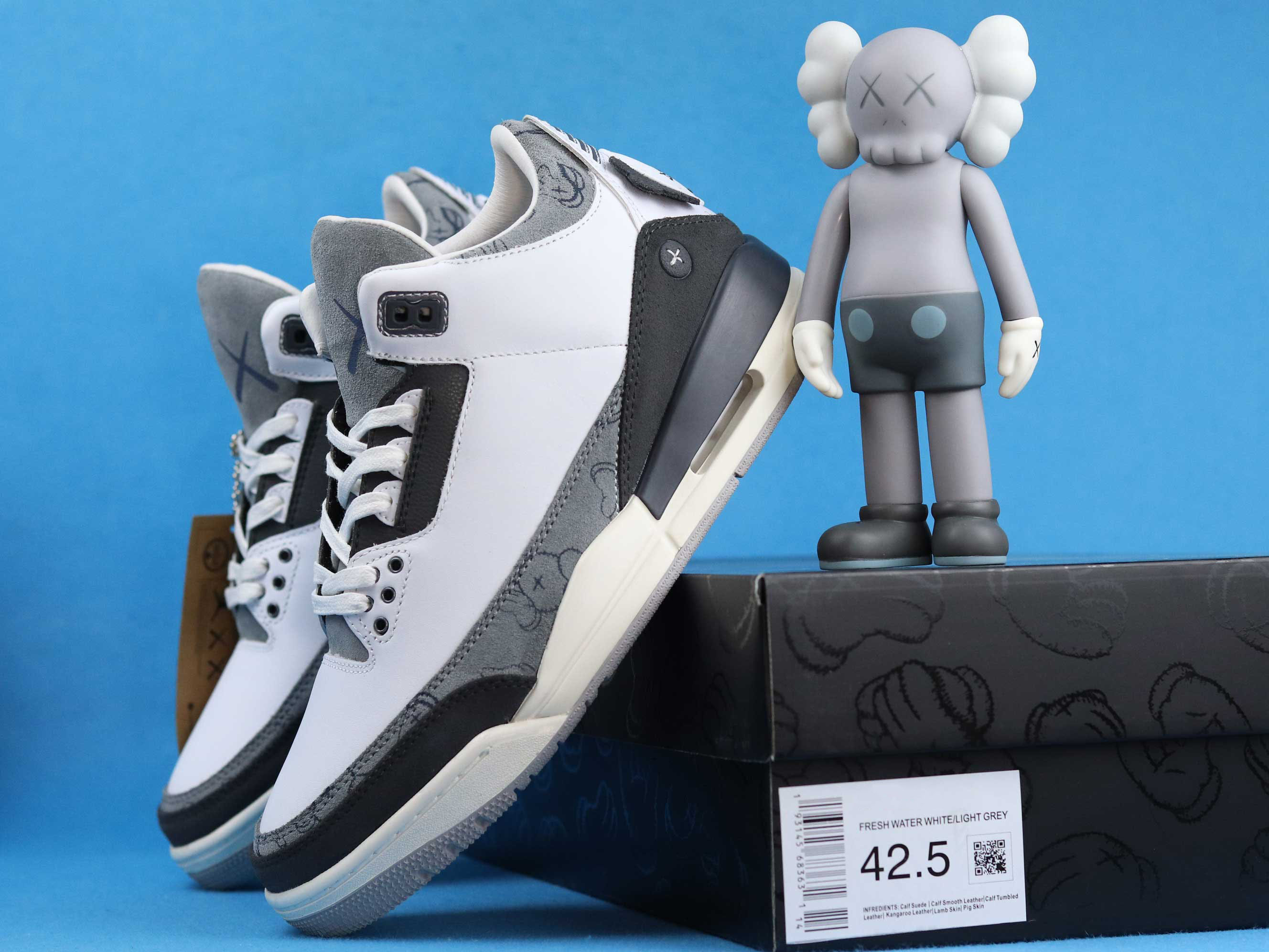 

Genuine Jumpman 3 men's basketball shoes, gray and white color matching top outdoor sports, full size 40 -- 46 With Box, #1