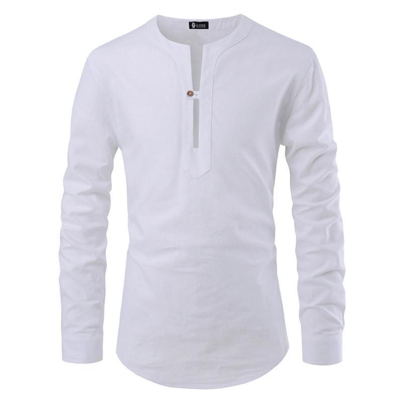 

Fall men' versatile fashion pullover collar a button - down v-neck long-sleeved shirt, Black